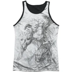 Superman Pencil City To Space Black Back Mens Tank